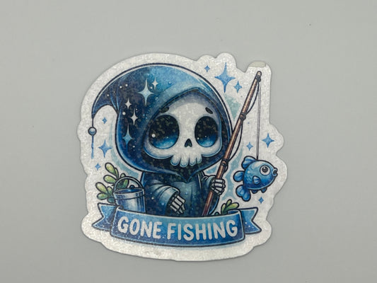 Gone Fishing Blue Holographic Vinyl Waterproof Sticker