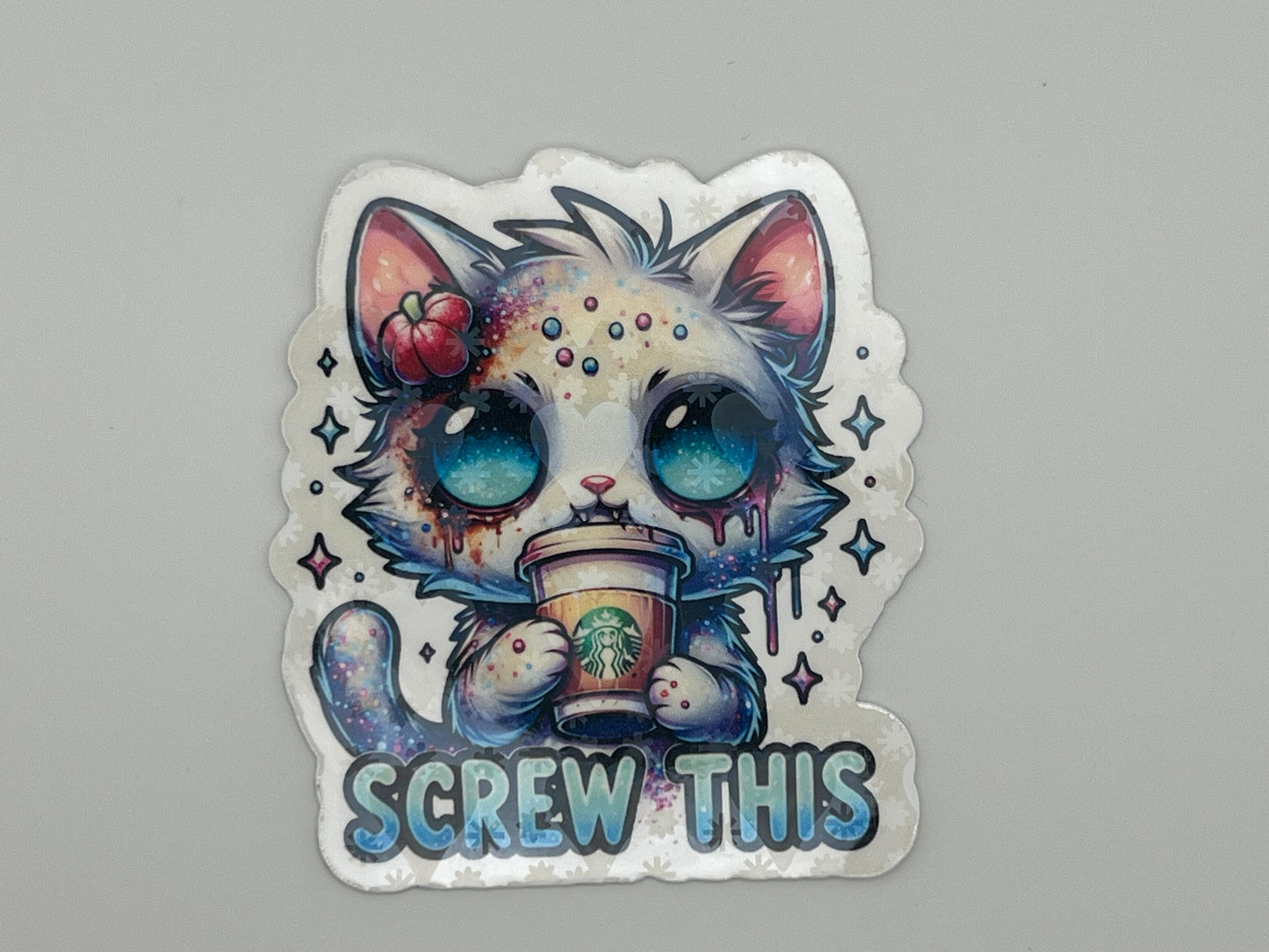 'Screw This' Kitten Sticker (Turquoise)