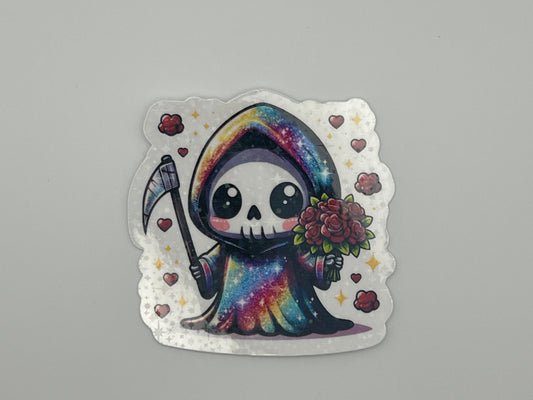 Rainbow Grim Reaper with Roses Sticker
