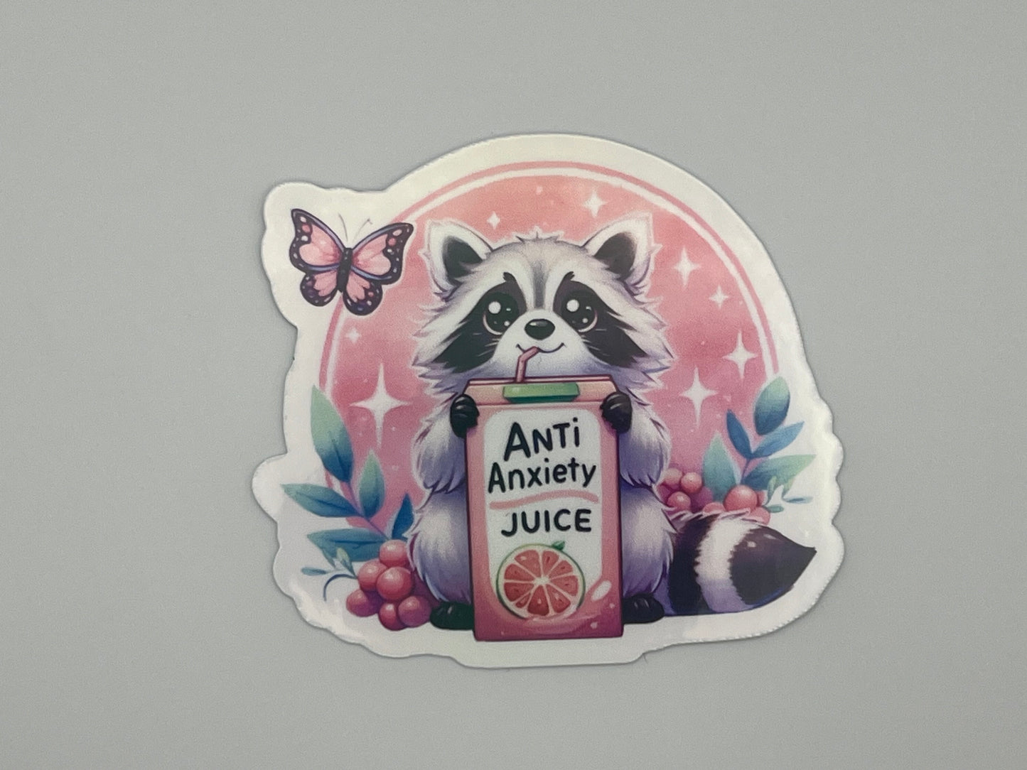 Anti Anxiety Juice Raccoon Waterproof Vinyl Sticker