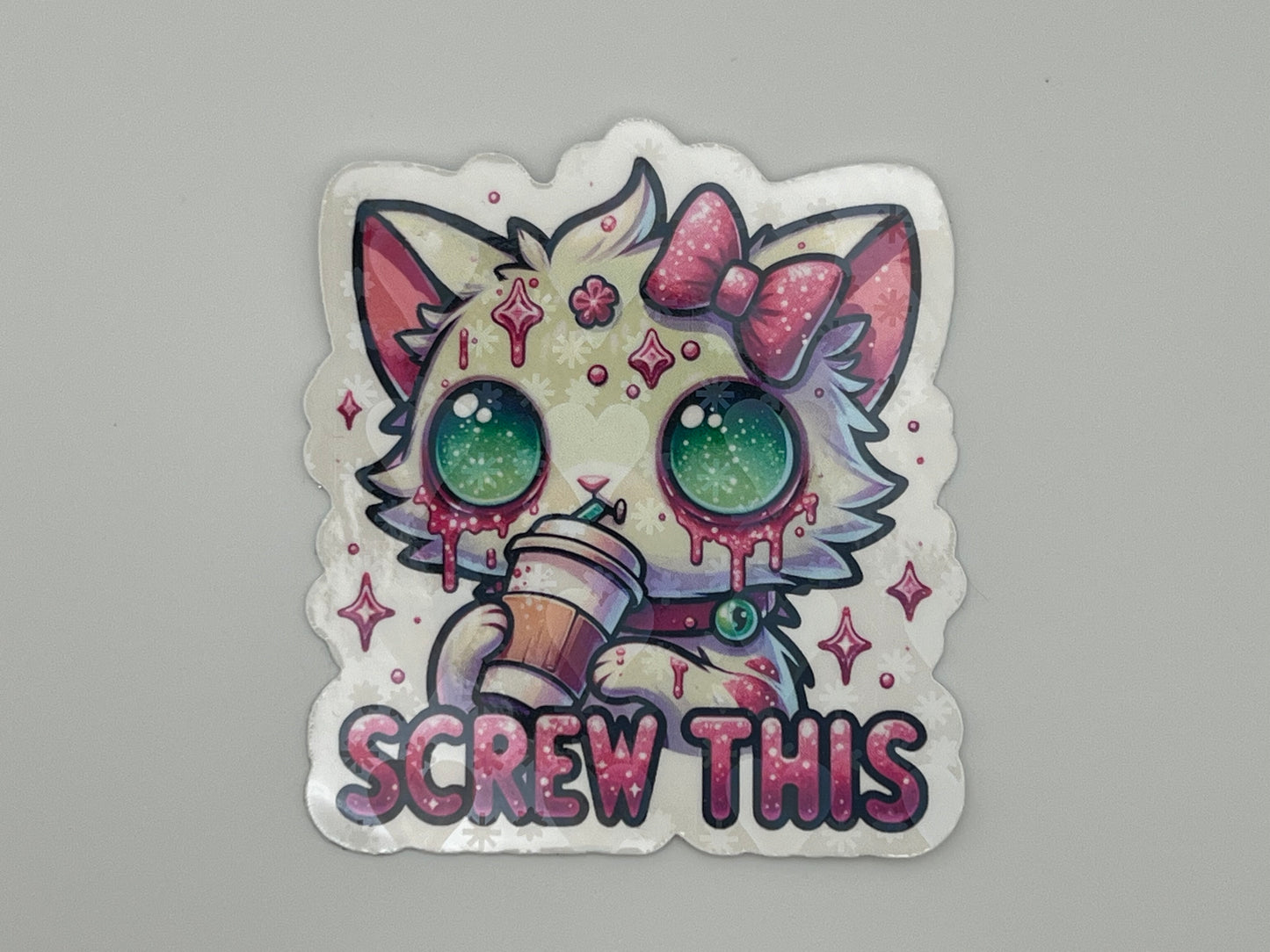 'Screw This' Kitten Sticker (pink)